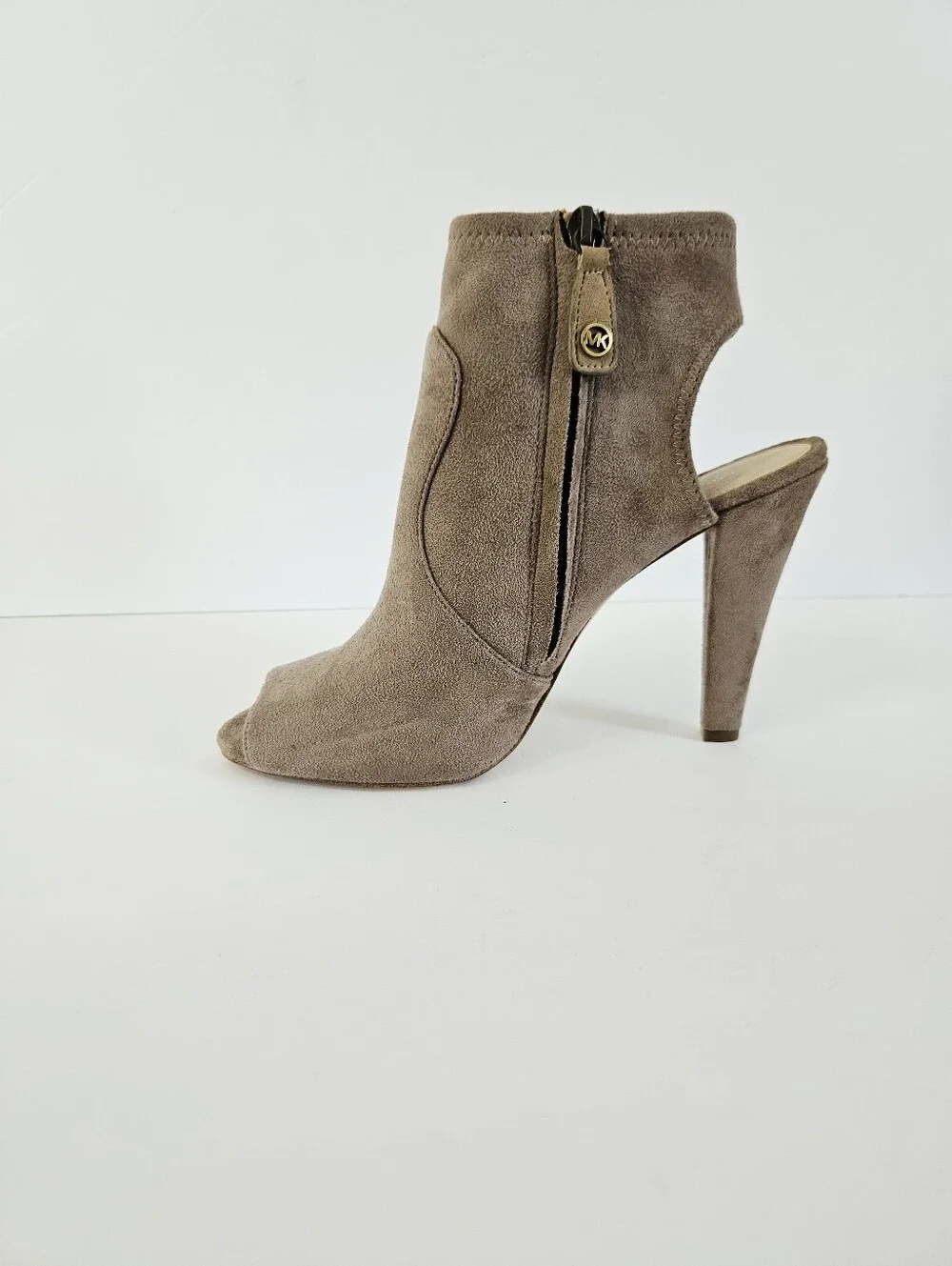 Michael Kors Selina Beige Microsuede Peep Toe Sling Back Heels Pumps Booties 8